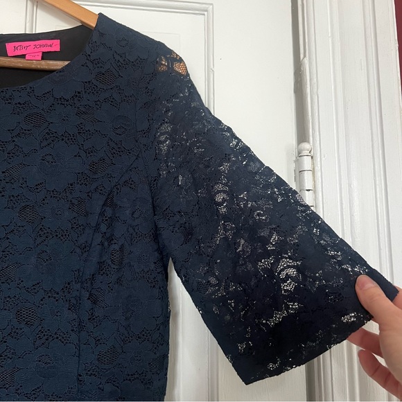 BETSEY JOHNSON Vintage Navy Blue Lace Dress Size 14 - Picture 8 of 10